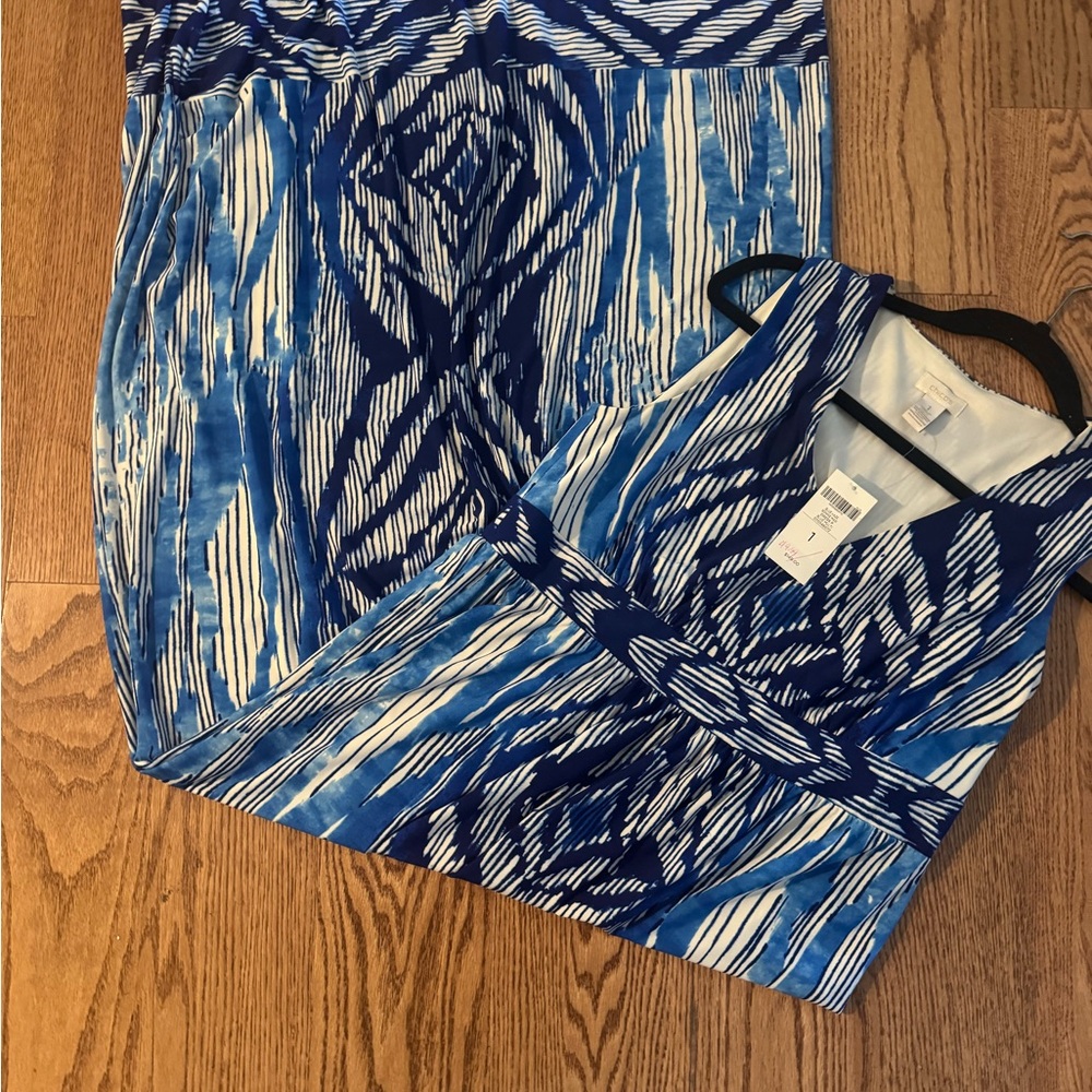 Chico’s Blue & White Haze Bonnie Sleeveless Dress Size 1